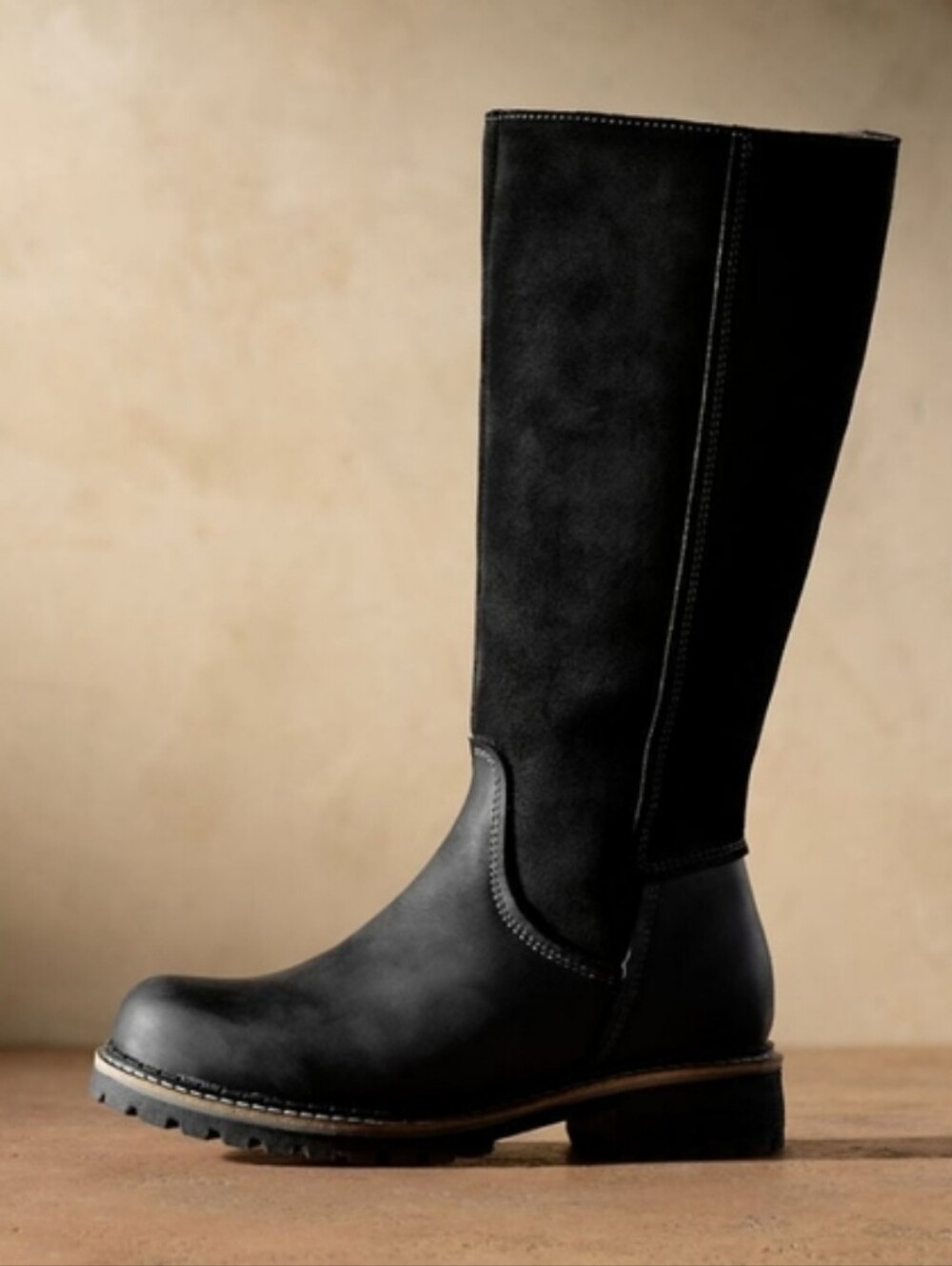 Overland Hudson Tall Shearling Lined Black Leather Water Resist Y2k Boots EU 39